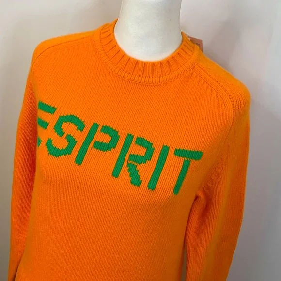 Esprit Orange Crew Neck Pullover Sweater- NWT - Picture 4 of 14